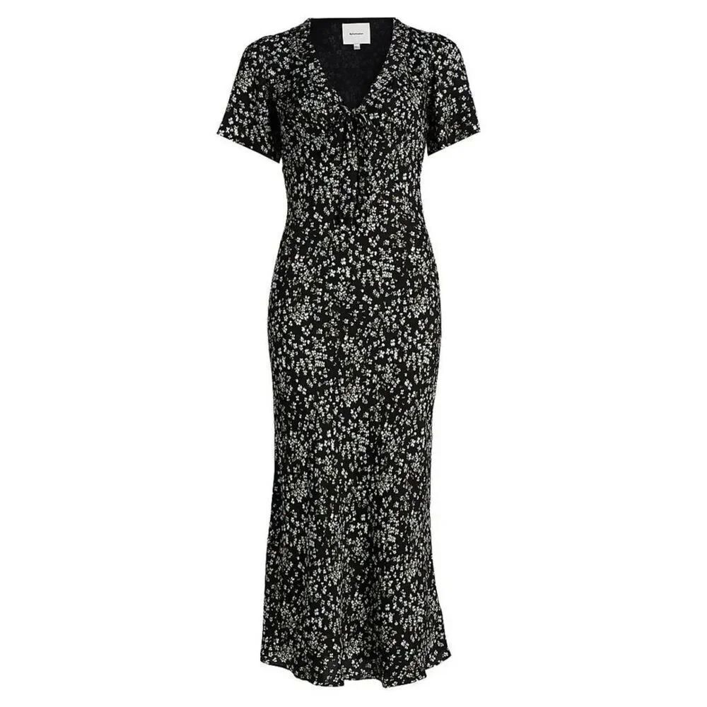 ReformationWomen’s Tyra Floral Crepe Black and White Floral Midi Dress Size 4